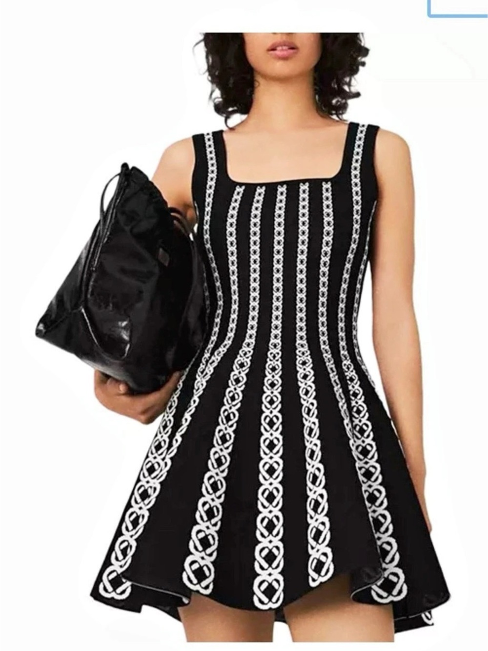 Maje Geometric Mini Dress in Black & White Size 36 NWT